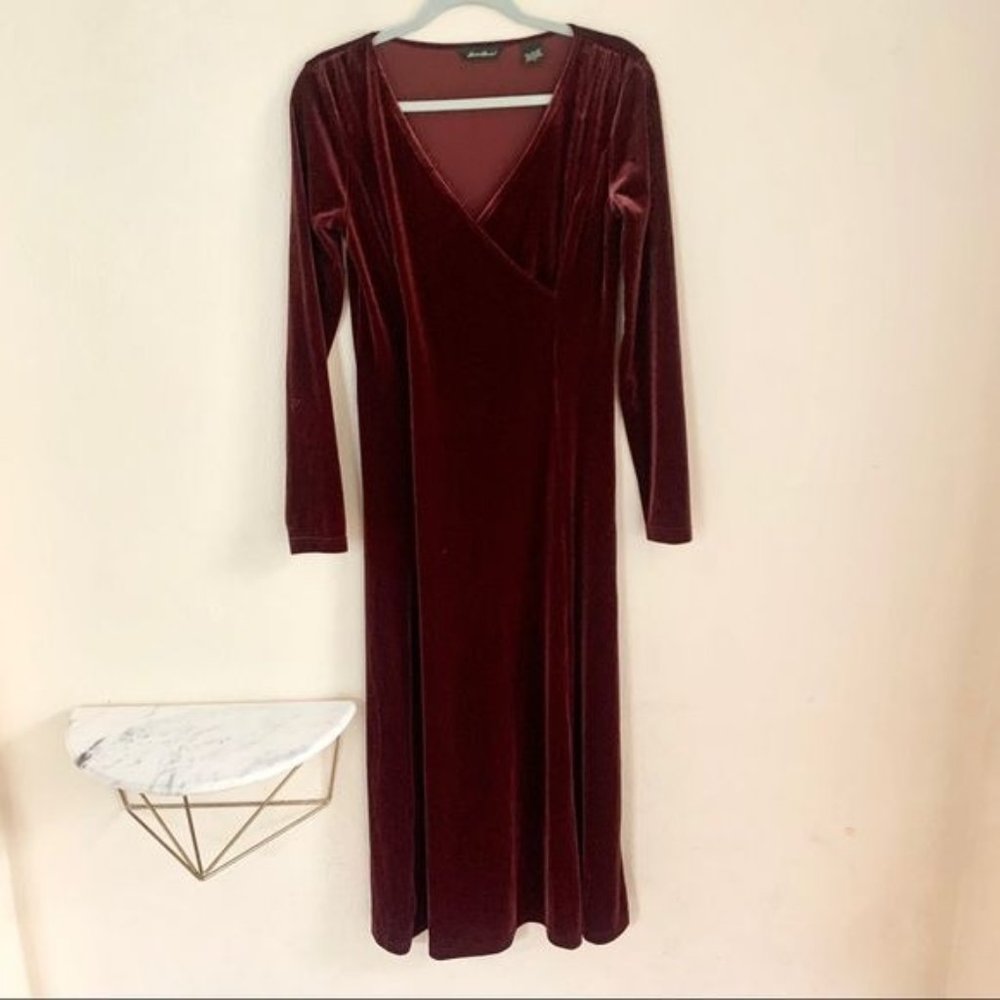 Eddie Bauer Velvet Maxi Dress Red Burgundy Sz Small Holiday Party Christmas
